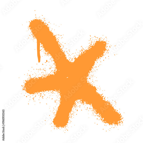 Orange Graffiti Star Symbol Made with Aerosol Spray Paint Featuring Bold Drips and Vandal Style.