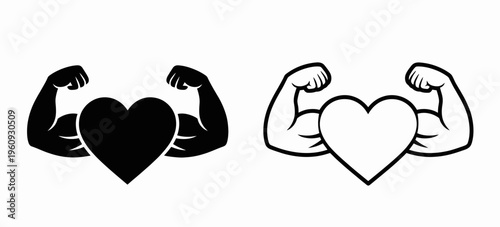 Muscle Arm Strength Flexing Biceps Silhouette Icon Set Minimal Fitness Vector