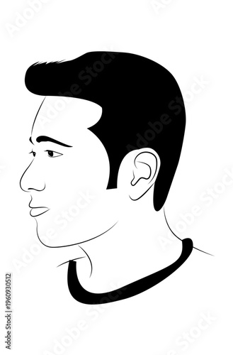 Black silhouette of a young man's profile. Sharp, clean lines define his hair and facial structure. Neutral expression suggests calmness or contemplation. Ideal for minimalist design, branding