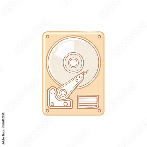 Vintage Hard Drive Icon with Spinning Disk and Read Write Head