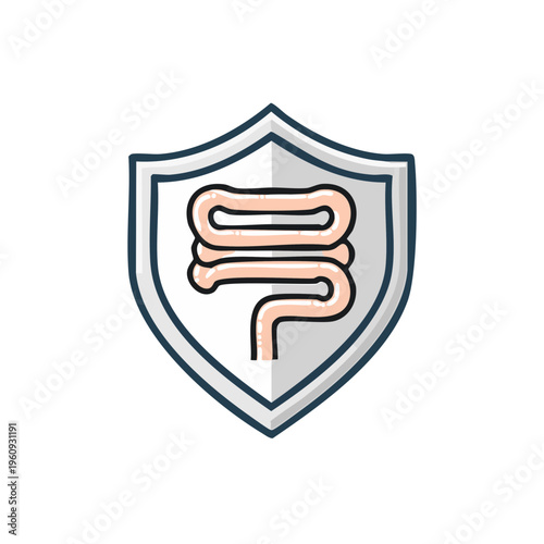 Shield protecting an icon of the intestines representing gut health and protection