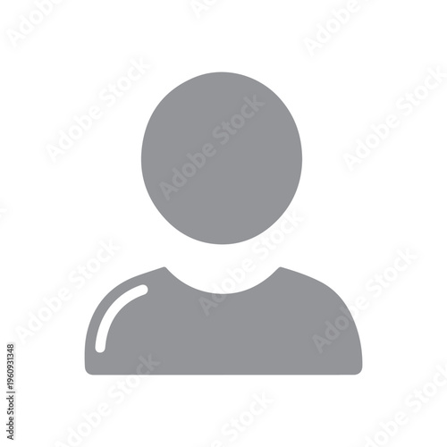 Monochromatic gray standard person avatar graphic is centered on white, signifying neutral user settings or default identity.