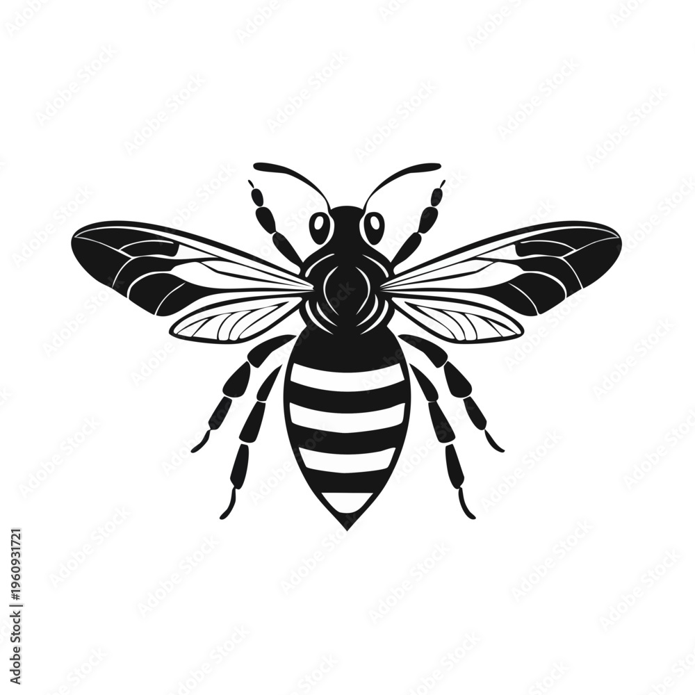 Obraz premium Stylized Black and White Bee Silhouette for Nature and Insect Themes