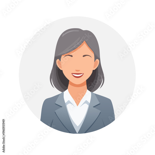 Smiling woman with short gray hair in a business suit, professional avatar