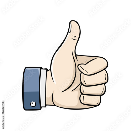 Hand giving thumbs up gesture in a suit sleeve, cartoon illustration style