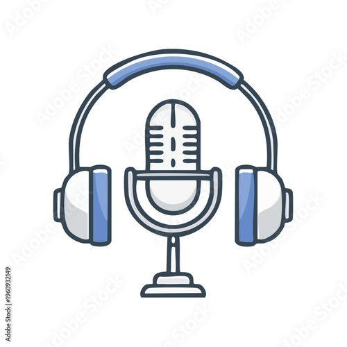 Retro microphone and headphones illustration for audio recording and podcasting concepts