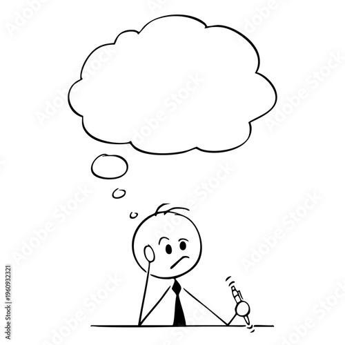 A cartoon businessman thinking deeply with a puzzled expression on his face