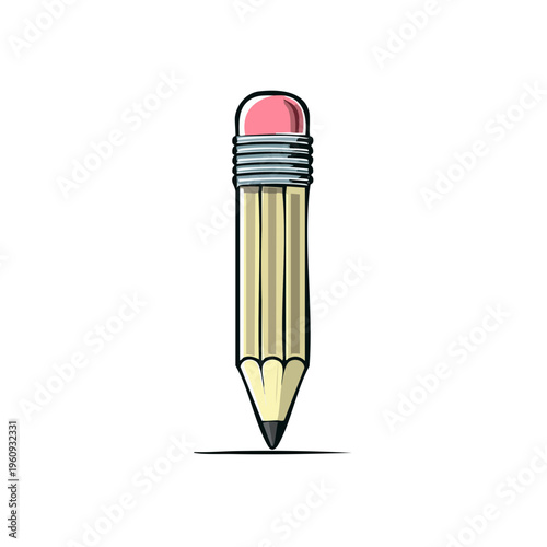 Simple cartoon yellow pencil with pink eraser drawing a line