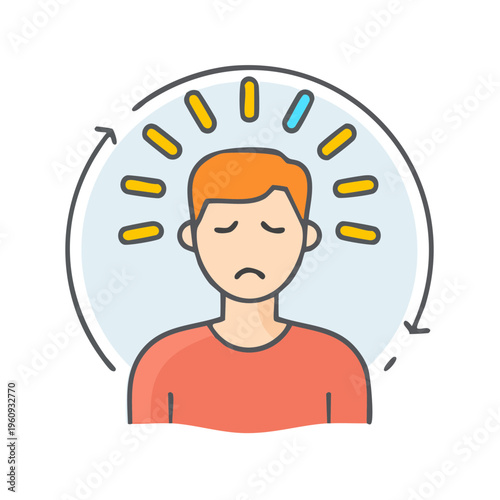 Frustrated Person with Aura and Cycle Arrows Illustration