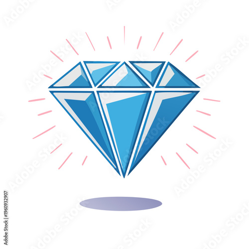 Sparkling Blue Diamond Gemstone with Radiating Light Rays Symbolizing Value and Luxury