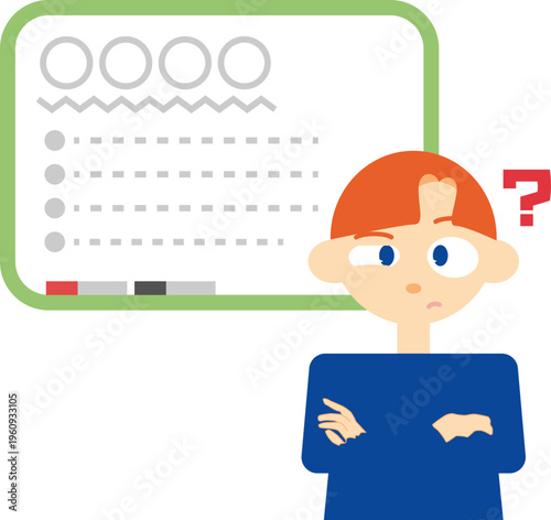 man thinking in front of whiteboard illustration