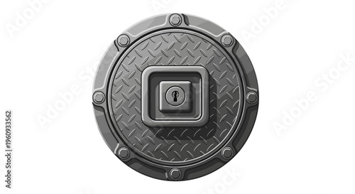 Metal Manhole Cover with Keyhole Design.