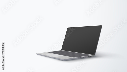 openned laptop in perspective view on grey