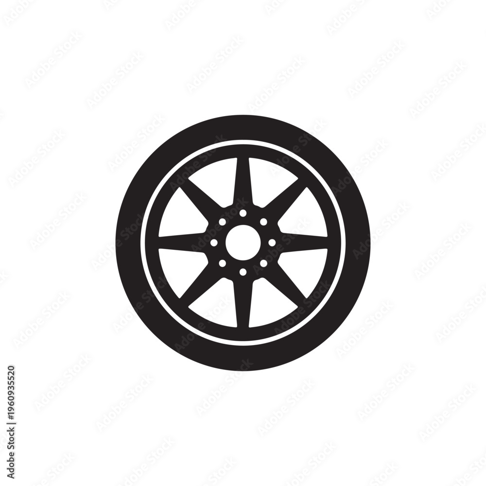Fototapeta premium Wheel silhouette icon vector illustration on white background.