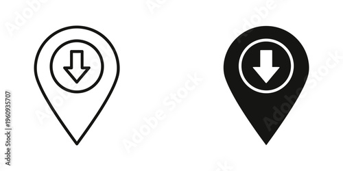 location pin with downward arrow flat design vector illustration