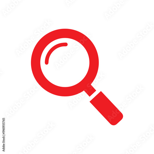 Bold red magnifying glass shape serves as a universal sign for detailed analysis or the requirement to look closer at data points.