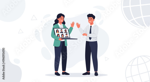 Diverse team collaborating remotely via video conference on laptop