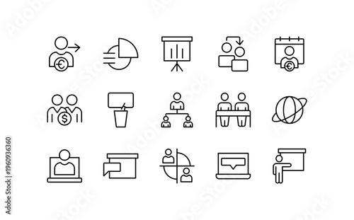 Global Meeting and Team Connect vector line icons. Editable stroke