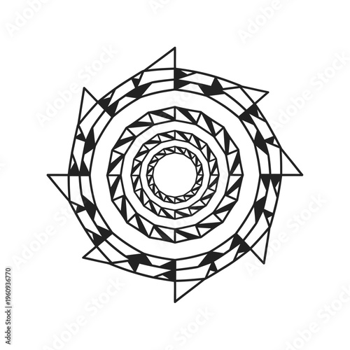 Abstract Geometric Circular Mandala Pattern with Triangular Elements
