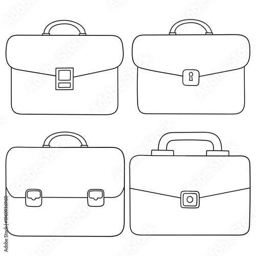 Hand-drawn doodle set of briefcases on a white background.