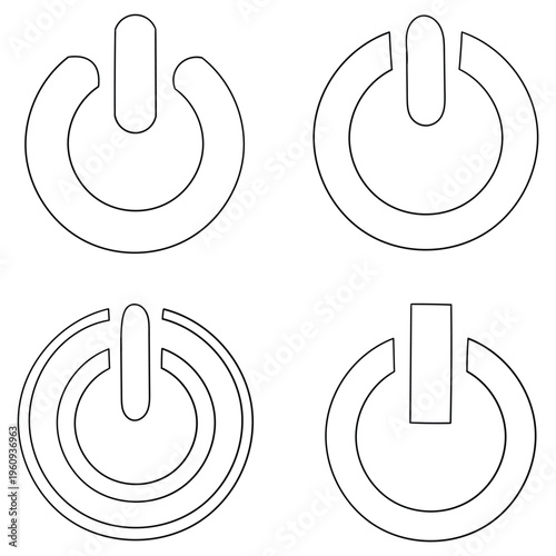 Hand-drawn doodle set of power on off buttons on a white background.