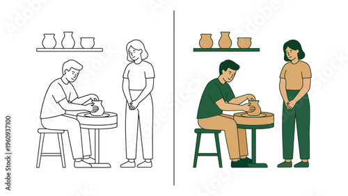 Potter Working on Ceramic Piece in Studio with Assistant