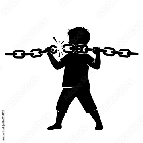 Boy Breaking Free from Heavy Chain.