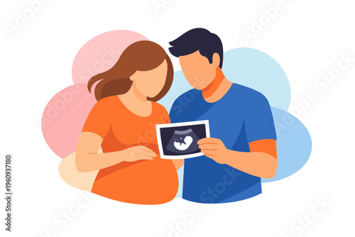 Couple Holding Ultrasound Image Expecting Baby.