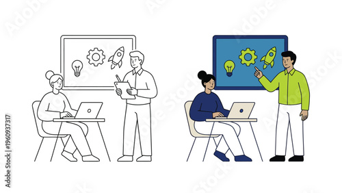 Business People Discussing Ideas on Laptops in Office