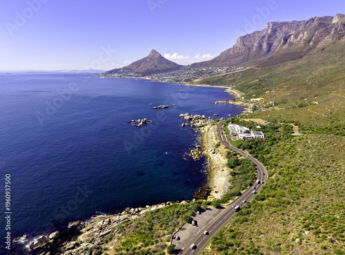 Aerial view of coastline in Cape Town, South Africa