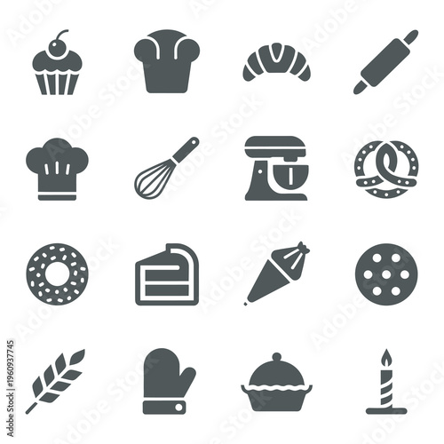 Fresh Bakery Pastry Dessert and Sweet Treats Icon Set