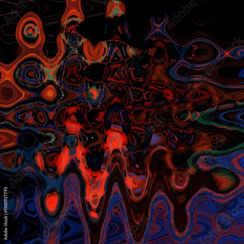 A vibrant color structure in red and a further pulsating abstract background with pulsating dynamic lines.