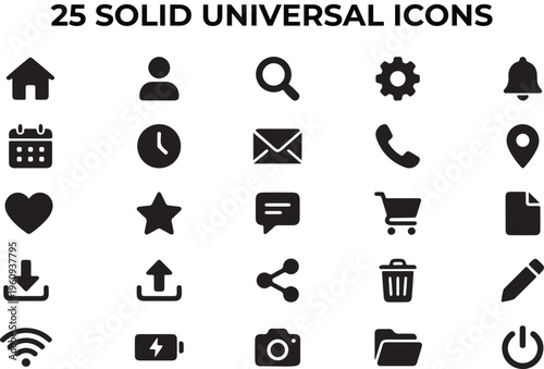Collection of 25 solid universal icons for various applications and websites online