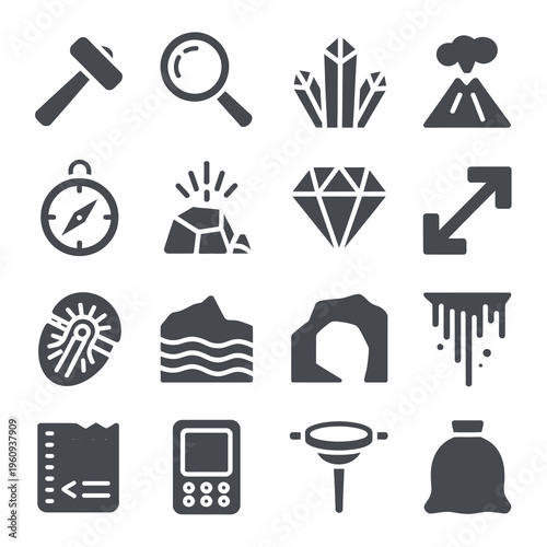 Industrial Mining Geology Minerals and Natural Resources Icon Set