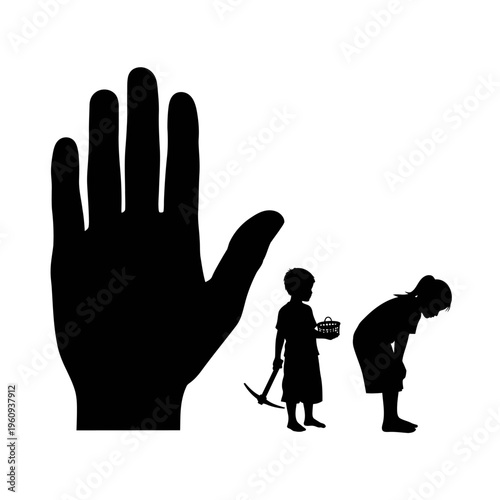Large Hand Overshadowing Two Children.