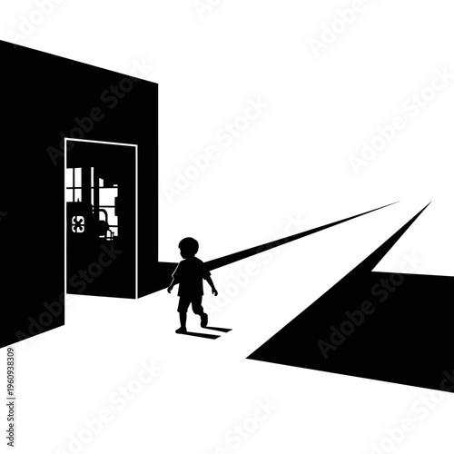 Silhouette of a young child walking.