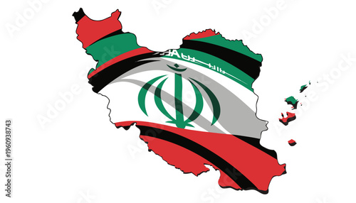 Iran flag design superimposed on the country's geographical map in a creative and visually appealing way