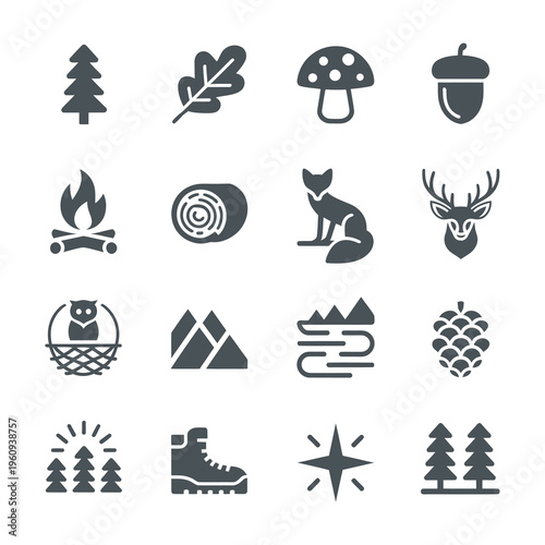 Outdoor Nature Camping Adventure and Wildlife Landscape Icon Set