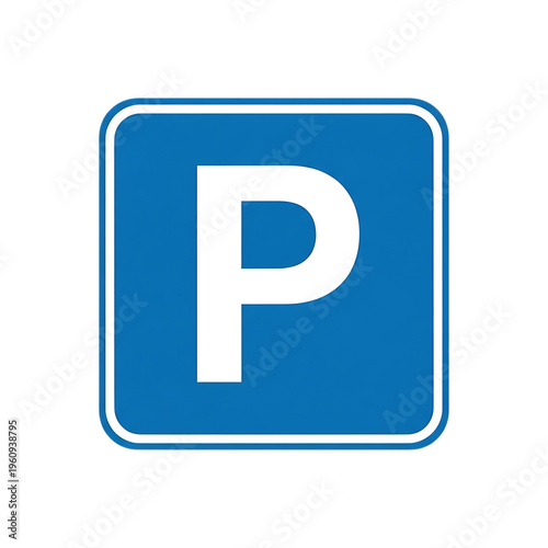 Blue square parking sign with white letter p symbol indicating parking area clearly visible and isolated on transparent background for easy integration