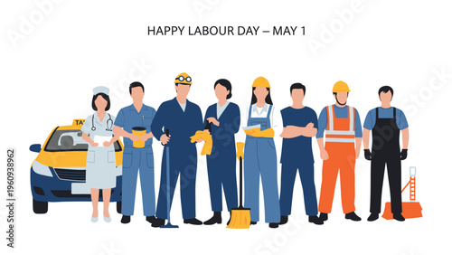 Labor Day's Diverse Workforce: A tribute to the dedicated workforce, showcasing a diverse group of individuals representing various professions, all united in the spirit of hard work and service.