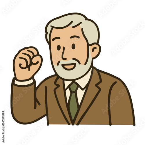 Elderly man gray hair beard suit tie smiling confident gesture business illustration