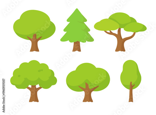 Simple Flat Tree Illustration Set, Minimal Nature Icons Collection
