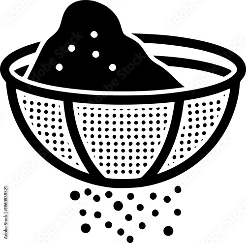 Professional Sieve and Sifter Icon - Material Sifting and Powder Filtration Vector Silhouette