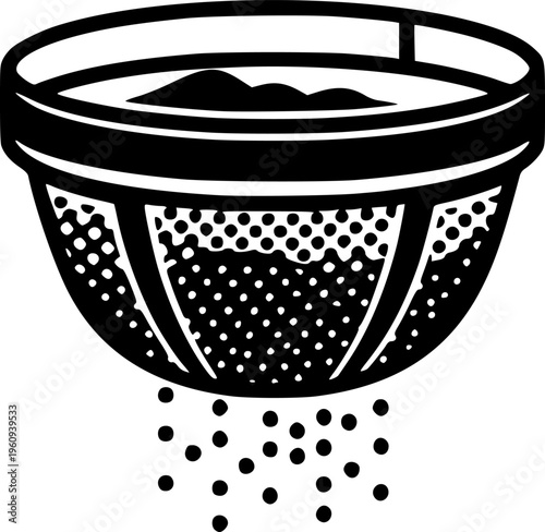 Professional Sieve and Sifter Icon - Material Sifting and Powder Filtration Vector Silhouette