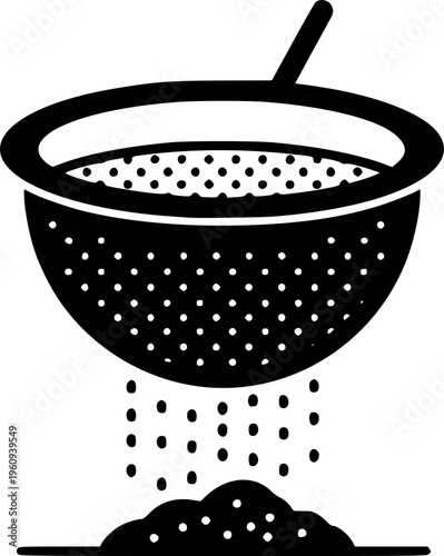 Professional Sieve and Sifter Icon - Material Sifting and Powder Filtration Vector Silhouette