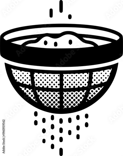 Professional Sieve and Sifter Icon - Material Sifting and Powder Filtration Vector Silhouette