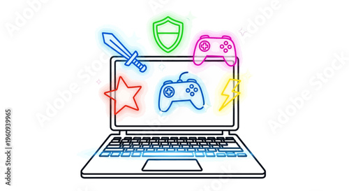 Laptop with gaming controller on screen.