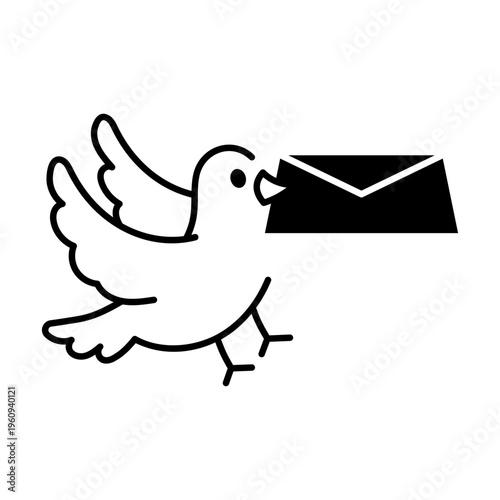 A drawing style icon representing messenger bird

