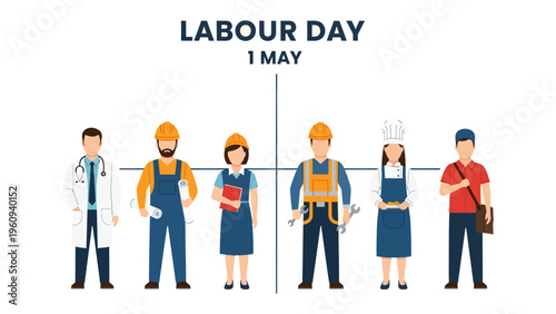 Labour Day Celebration: A diverse group of people representing various professions, standing in solidarity to celebrate Labour Day.