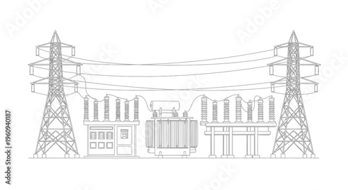 Electricity transmission towers and building.